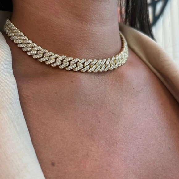 Womens Cuban Link Chain Iced Out Gold Miami Cuban Necklace With Diamond Bling - Picture 2 of 5